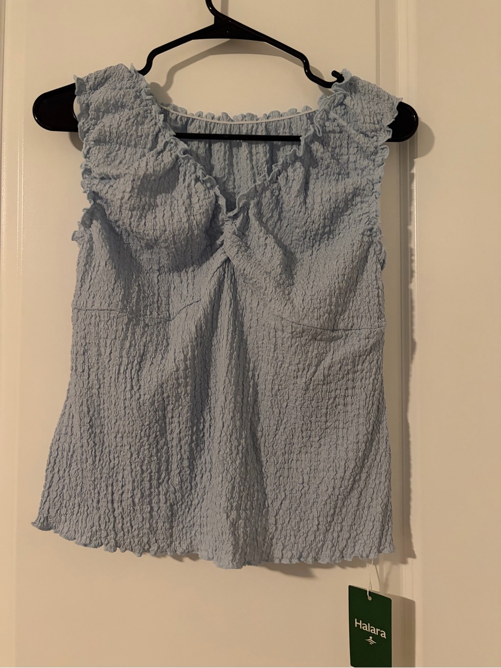 NWT Halara Baby Blue V-Neck Frill Hem Textured Tank Top